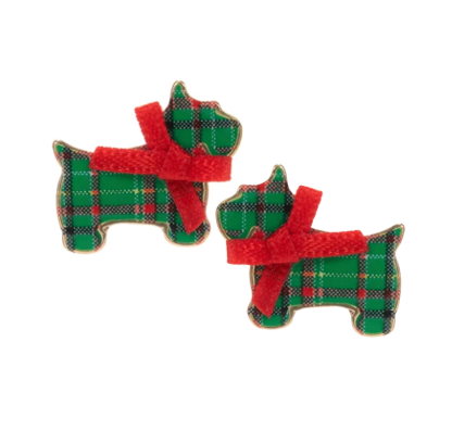 Red Plaid Christmas Dog Earrings