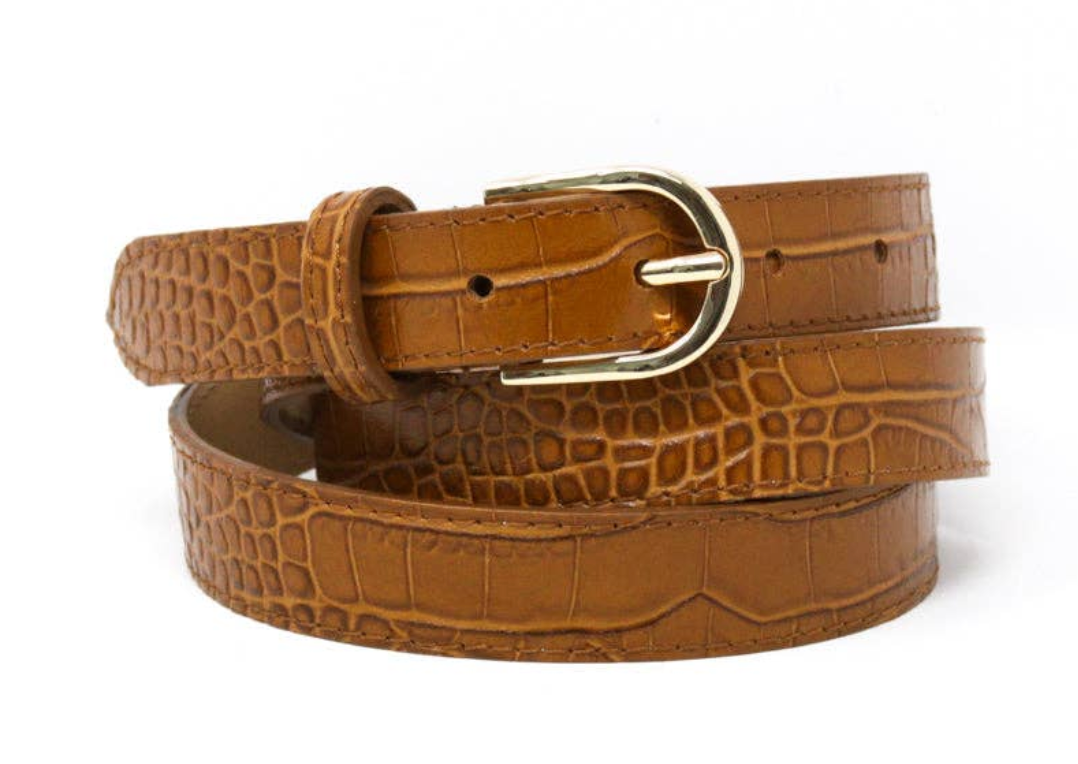 Adjustable Leather Crocodile Belt (Camel)