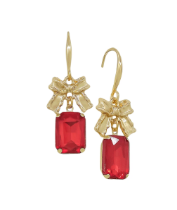 Rectangle Stone Drop Earring (Red)