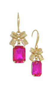 Rectangle Stone Drop Earring (Fuschia)