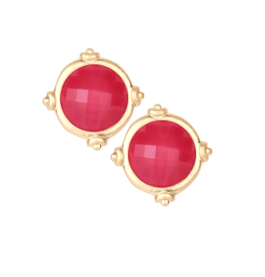 Faceted Gemstone Stud Earring (Fuschia)
