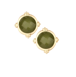 Faceted Gemstone Stud Earring (Olive Green)