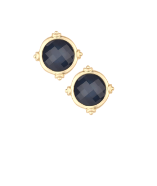 Faceted Gemstone Stud Earring (Navy)