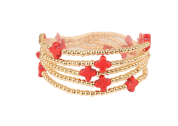 Beaded Clover Stretch Bracelet (Red)
