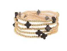 Beaded Clover Stretch Bracelet (Black)