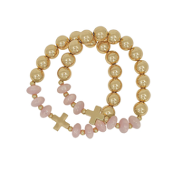 Candy Bead Bracelet with Cross Accents (Pink)