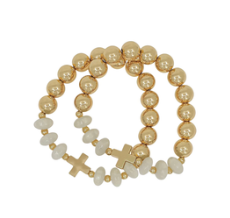 Candy Bead Bracelet with Cross Accents (White)