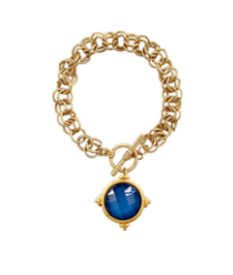 Glass Faceted Gold Link Chain Bracelet (Blue)