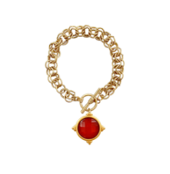 Glass Faceted Gold Link Chain Bracelet (Red)