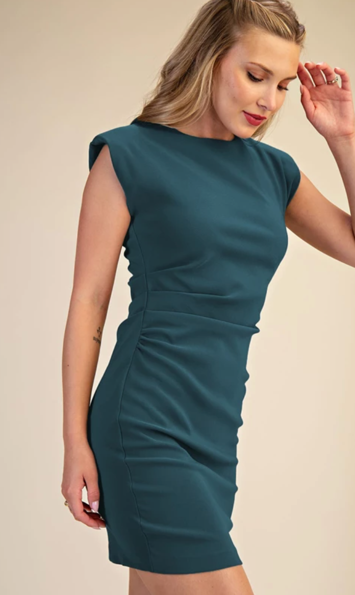 Hattie - Ruched Flitted Dress (Teal)