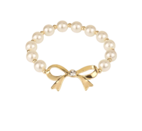 Pearl Bracelet With Gold Bow Accent