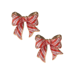 Christmas Bow Earrings - Red Stripes