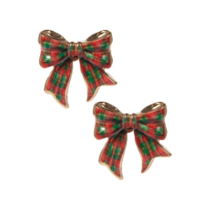 Christmas Bow Earrings - Red & Green Plaid