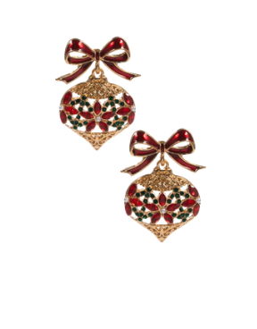 Christmas Ornament Earrings - Gold & Red