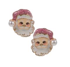 Glitter Santa Face Stud Earrings - Pink