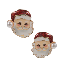 Glitter Santa Face Stud Earrings - Red