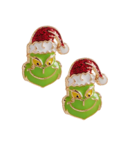 Grinch Face Stud Earrings - Red