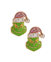 Grinch Face Stud Earrings - Pink