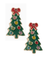 Christmas Tree Enamel Stud Earrings - Bow Topper