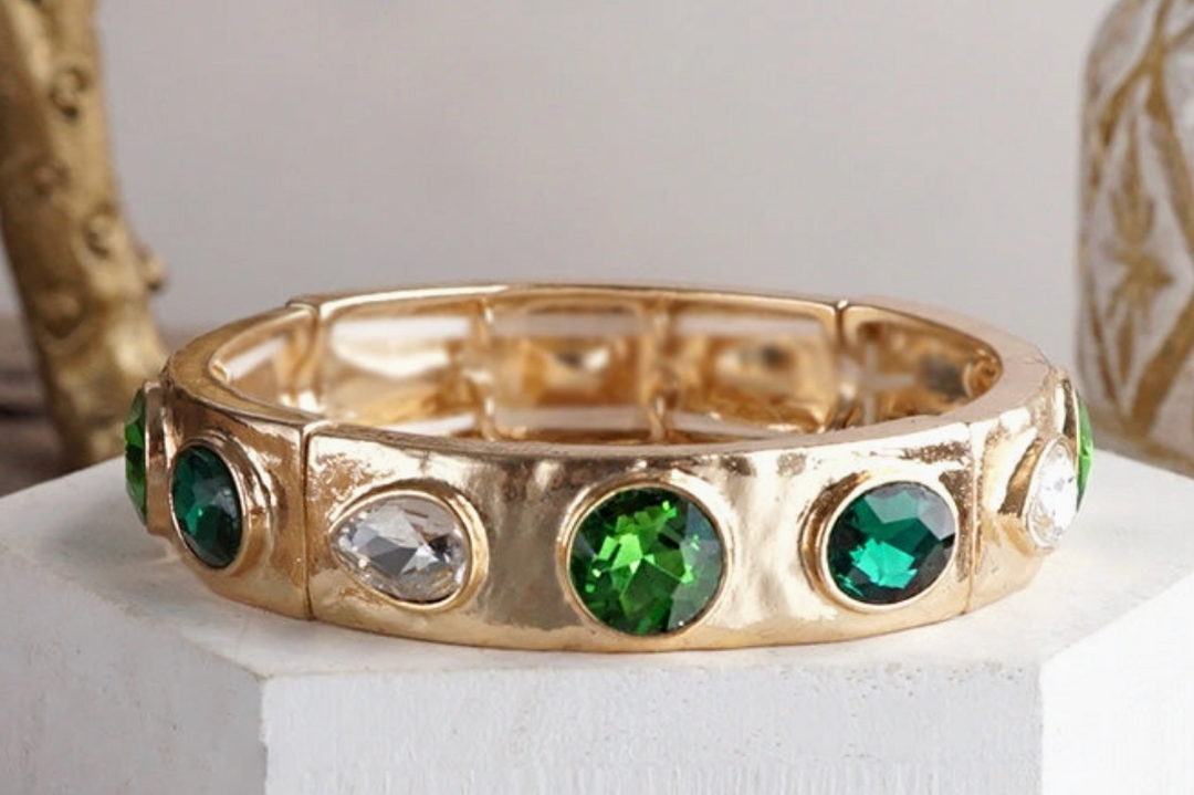 Rhinestone Stretch Bangle - Green