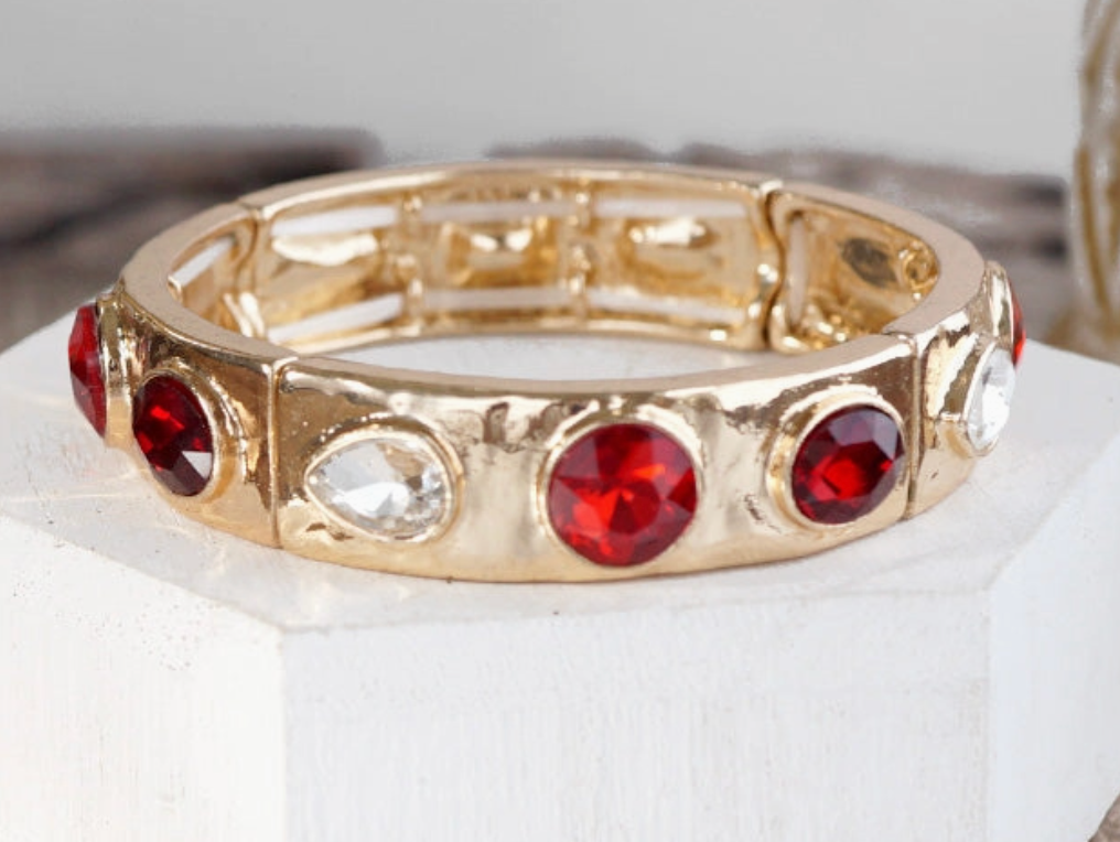 Rhinestone Stretch Bangle - Red