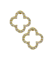 Mila - Gold Rhinestone Clover Stud Earrings