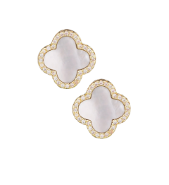 Madelyn - Mother of Pearl Clover Studs w/ Rhinestone