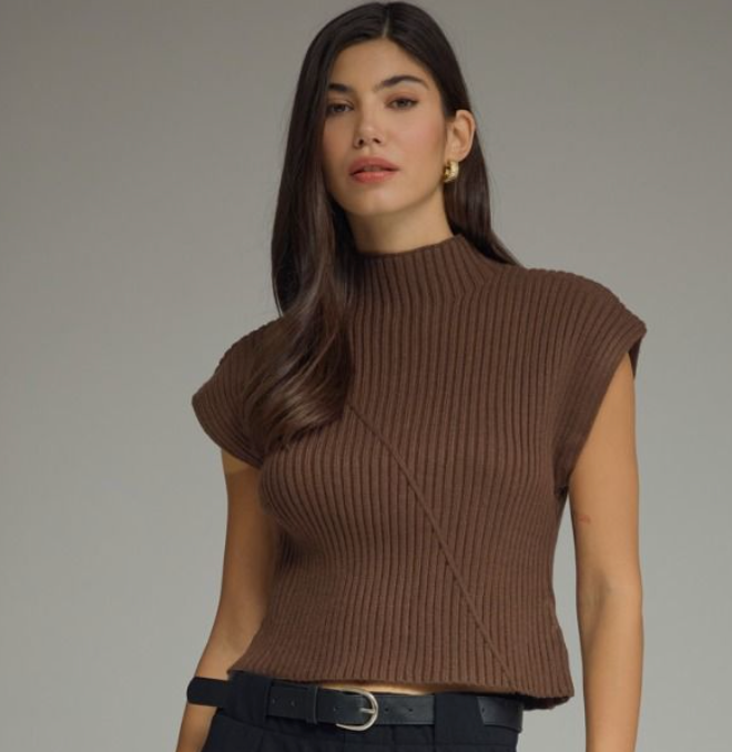 Vandy - Cap Sleeve Knit Sweater (Brown)