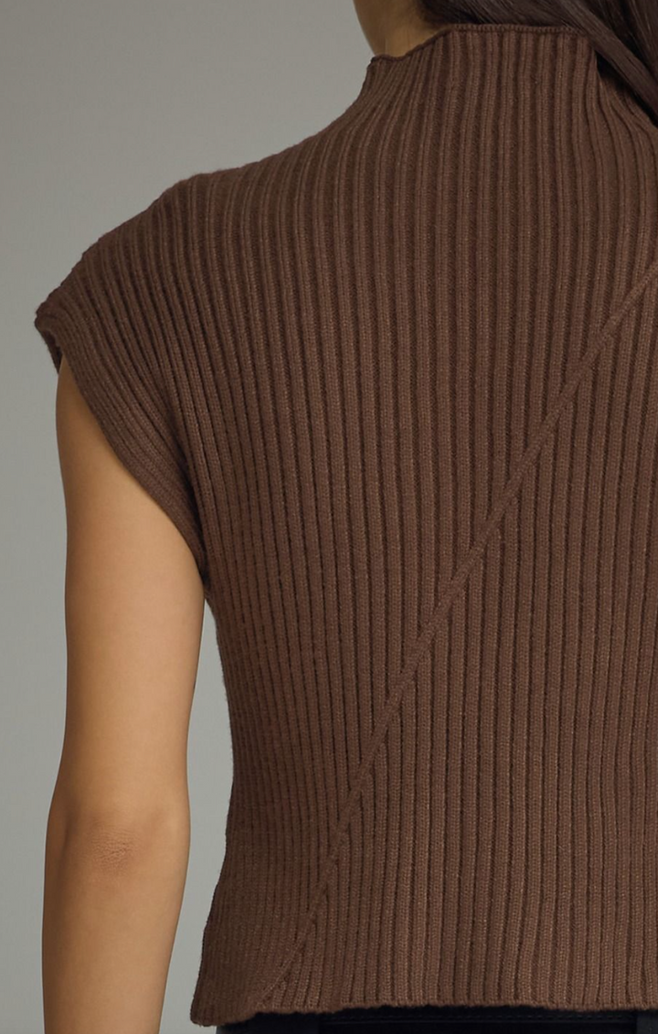 Vandy - Cap Sleeve Knit Sweater (Brown)