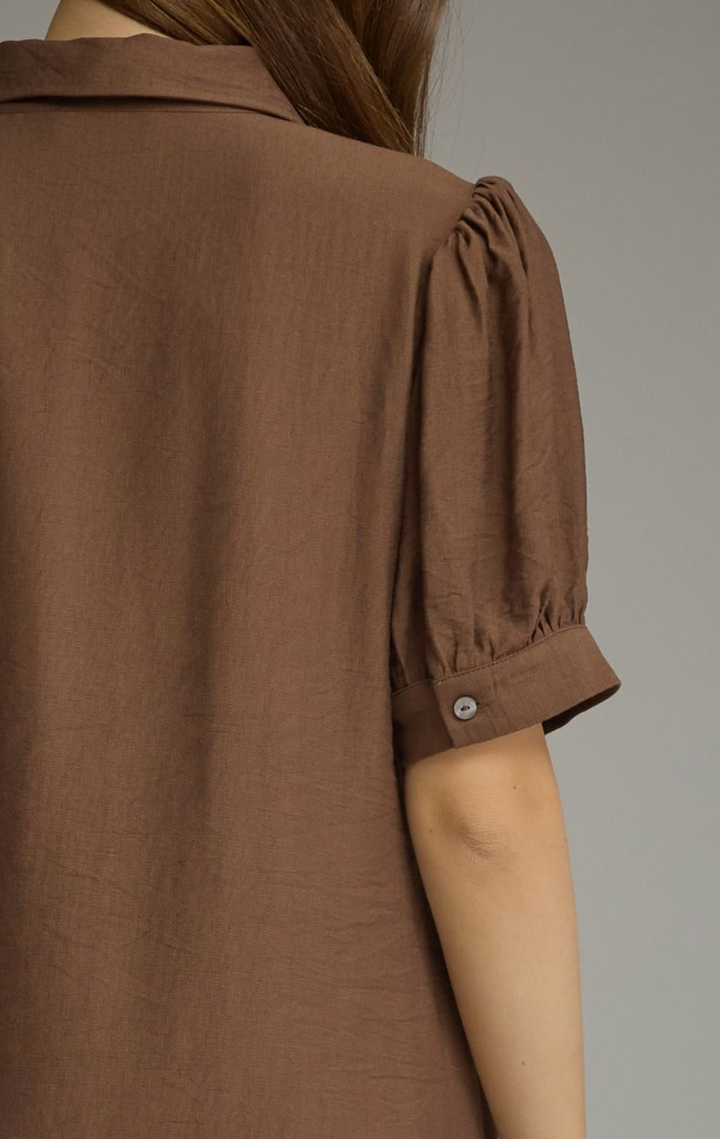 Gwen - Front Tie Midi Dress (Brown)
