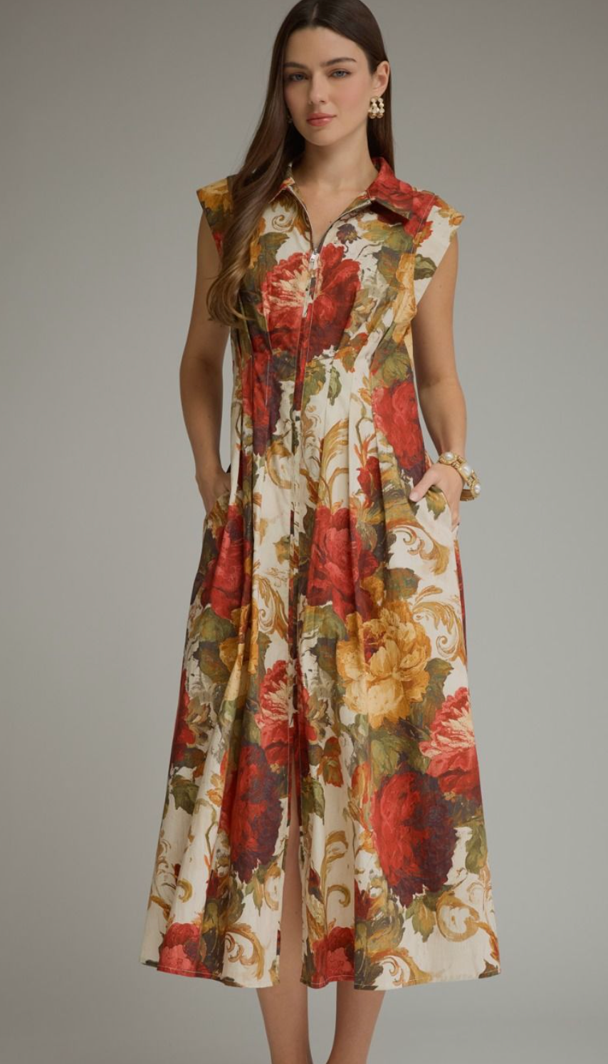 Aspen - Fall Floral Midi Dress