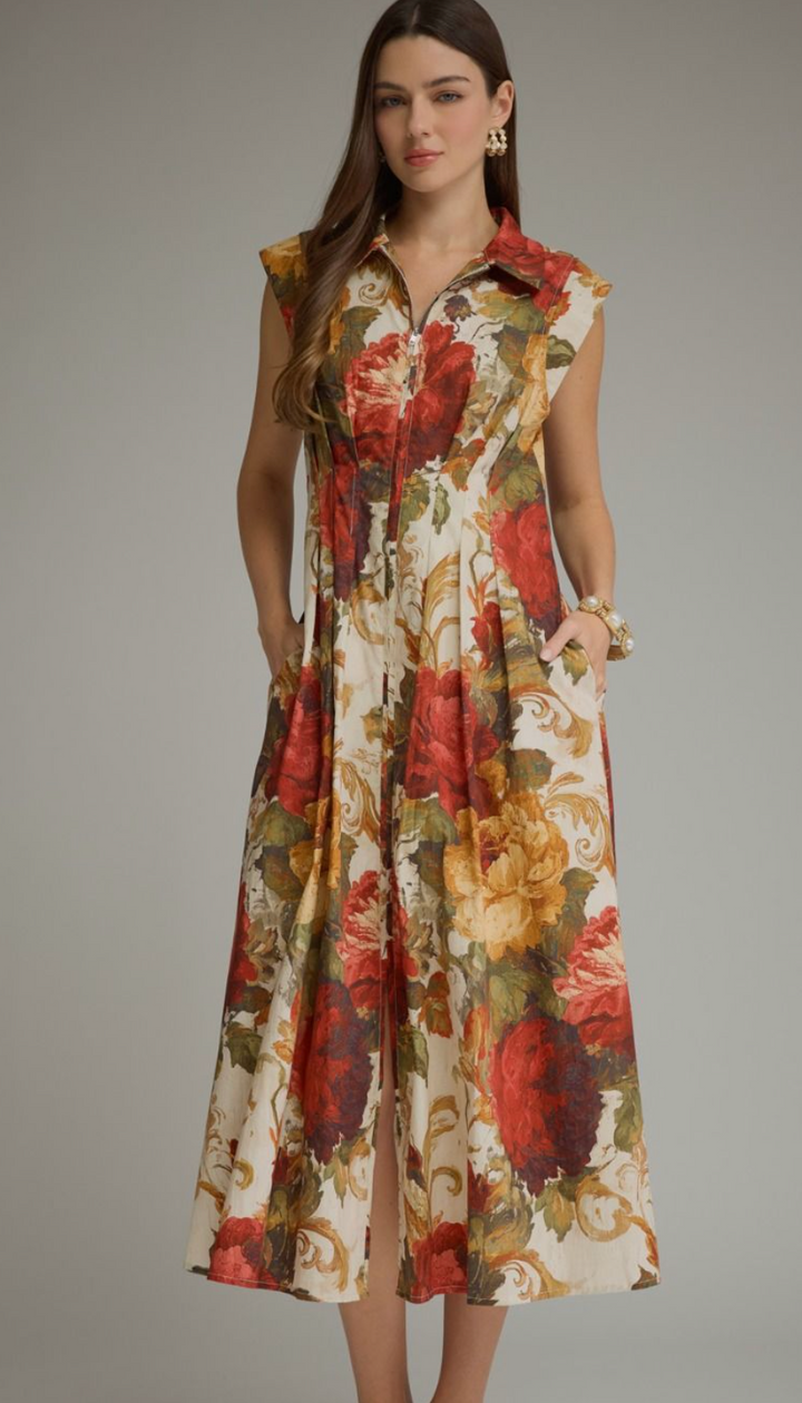 Aspen - Fall Floral Midi Dress