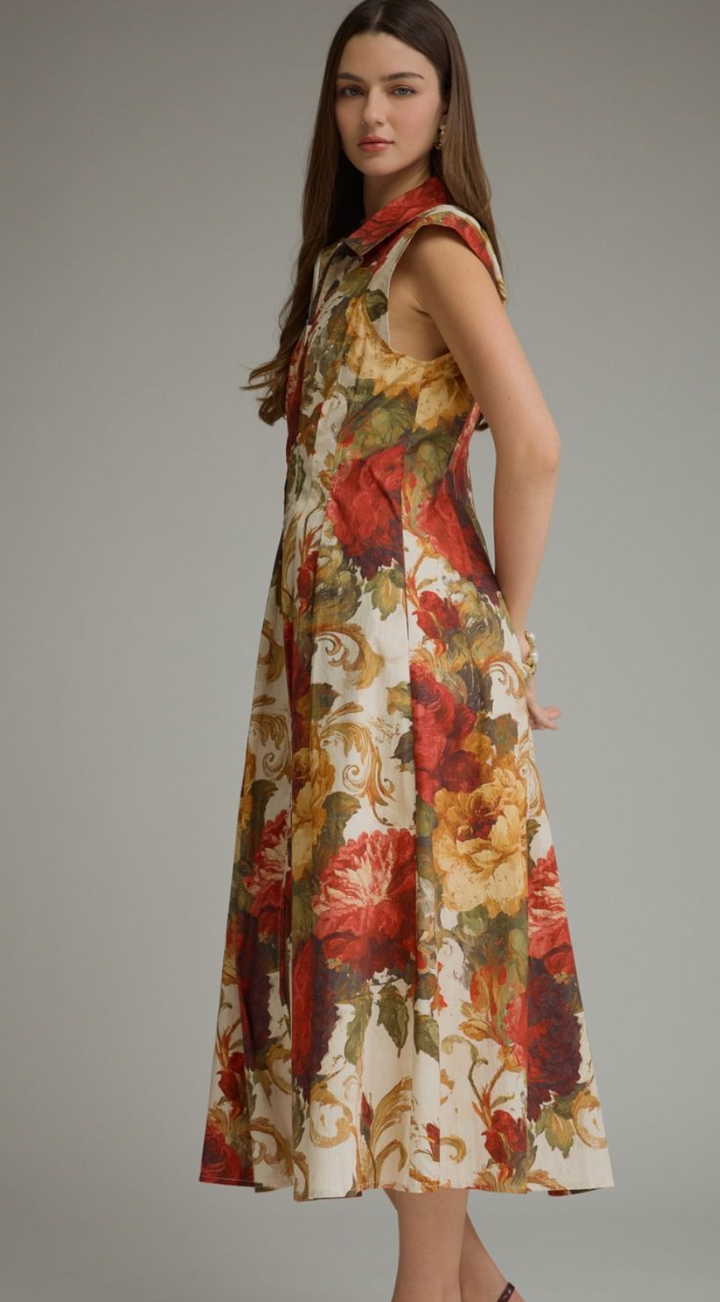 Aspen - Fall Floral Midi Dress