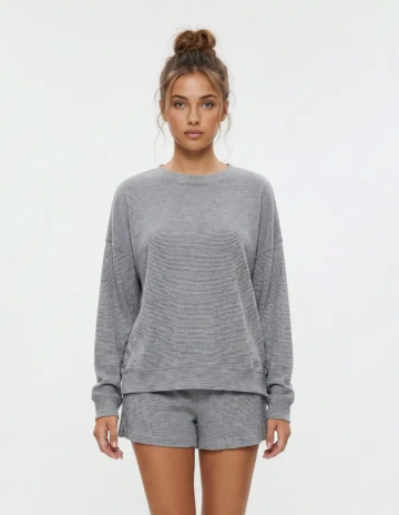 Haley - Brushed Long Sleeve Striped Set (Grey)