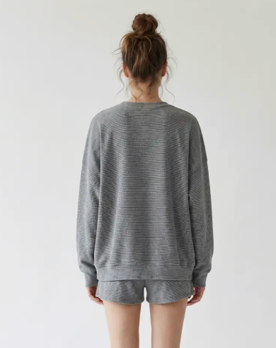 Haley - Brushed Long Sleeve Striped Set (Grey)