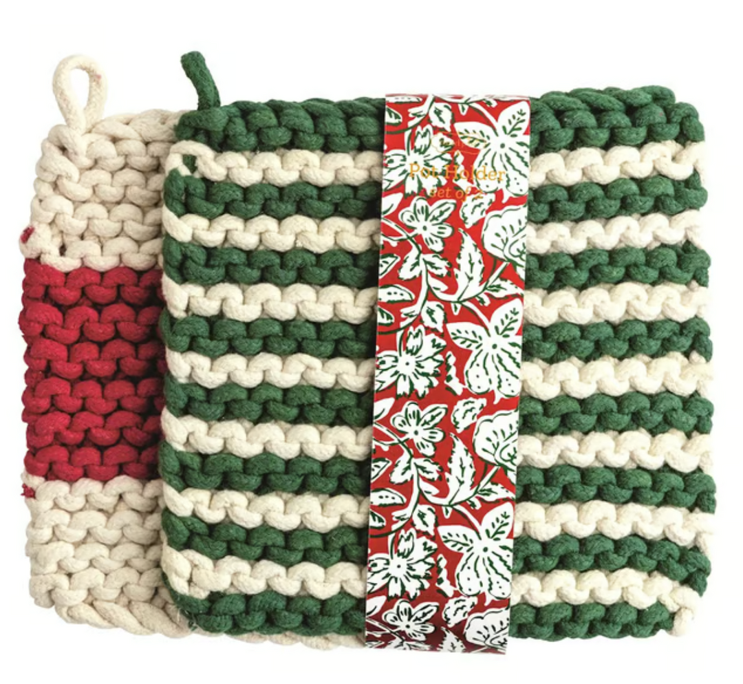 Striped Pot Holders Set of 2 (Green)