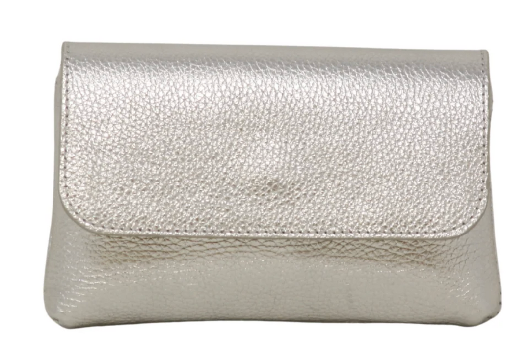 Gwen - German Fuentes Italian Leather Crossbody Clutch (Silver)