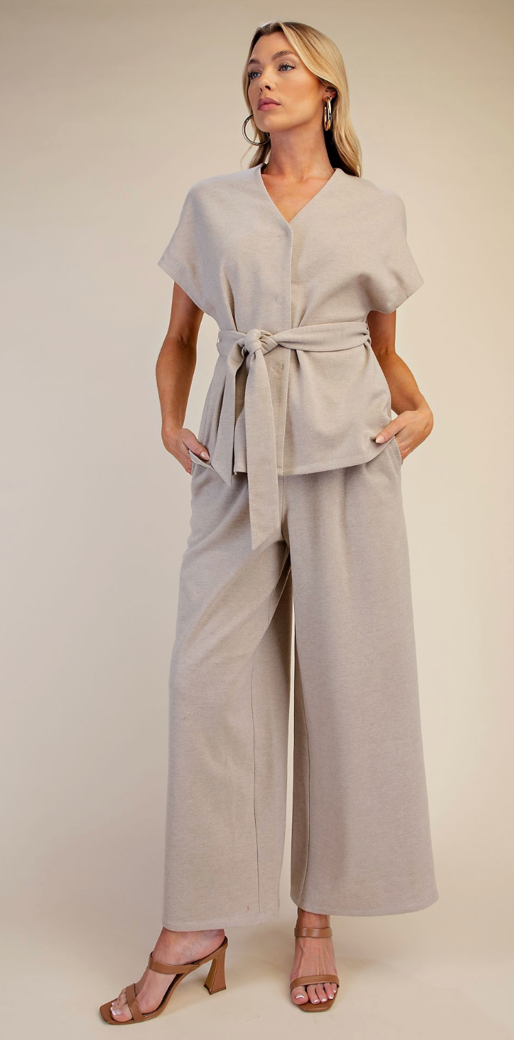 Patricia - Luxe Two Piece Pant Set (Beige)
