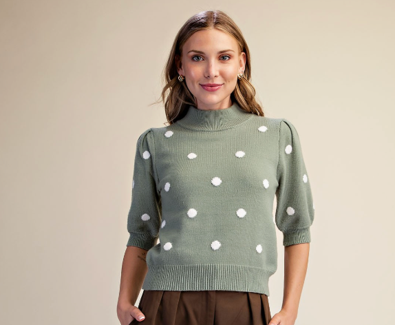 Cleo - Polka Dot Mock Neck Sweaer