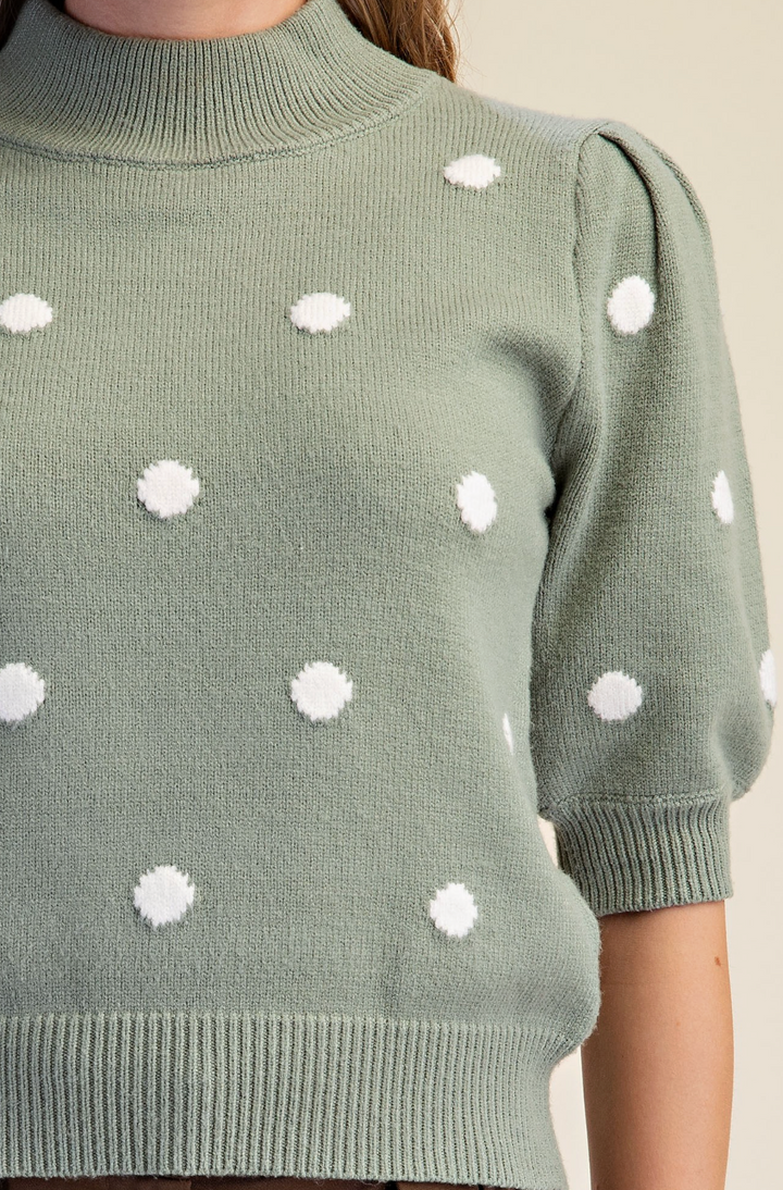 Cleo - Polka Dot Mock Neck Sweaer