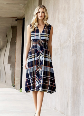Petra - Plaid Zipper Front Midi Dress