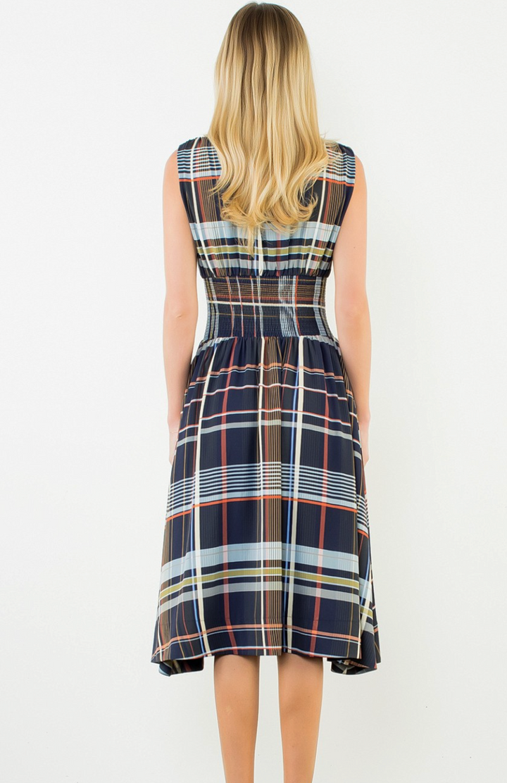 Petra - Plaid Zipper Front Midi Dress