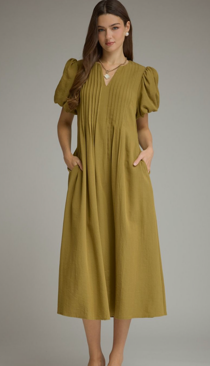 Nadia - Pleated Bodice Midi Dress
