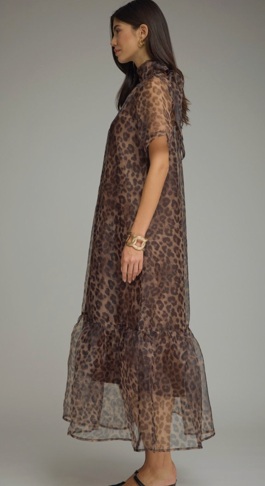 Talia - Sheer Leopard Print Midi Dress