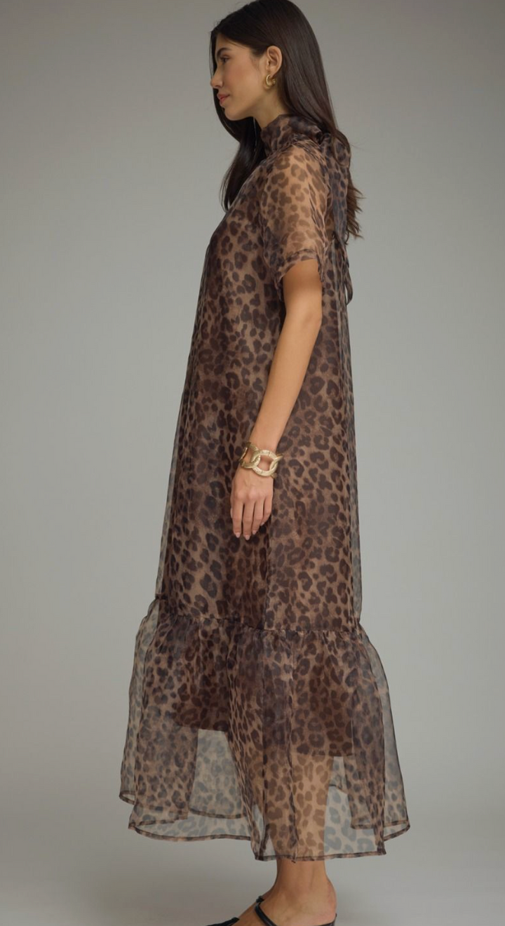 Talia - Sheer Leopard Print Midi Dress