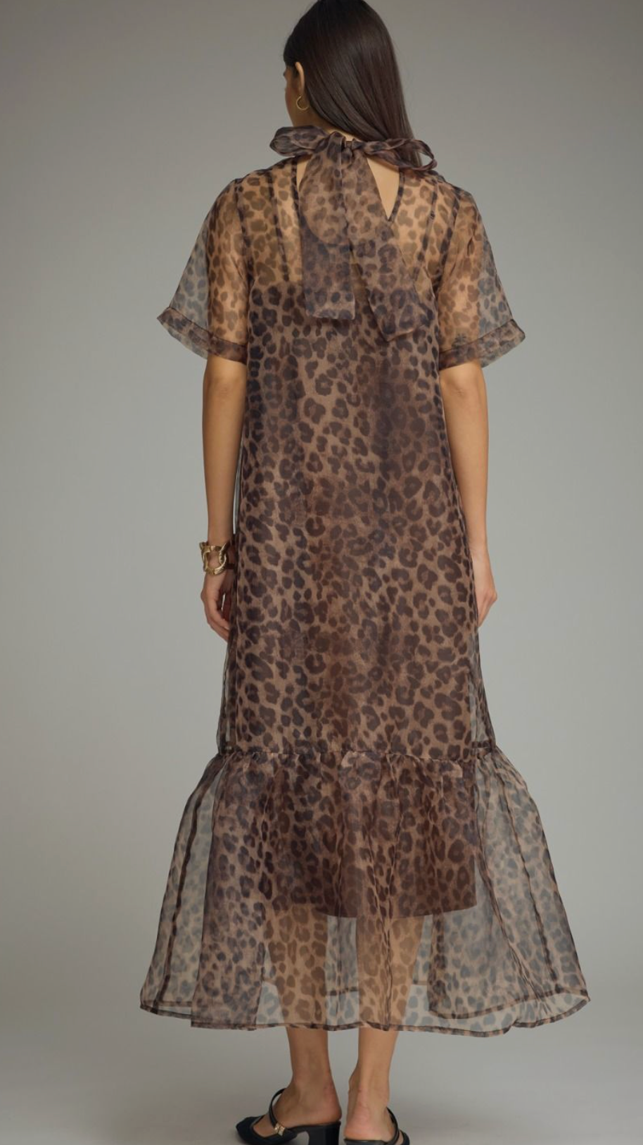 Talia - Sheer Leopard Print Midi Dress