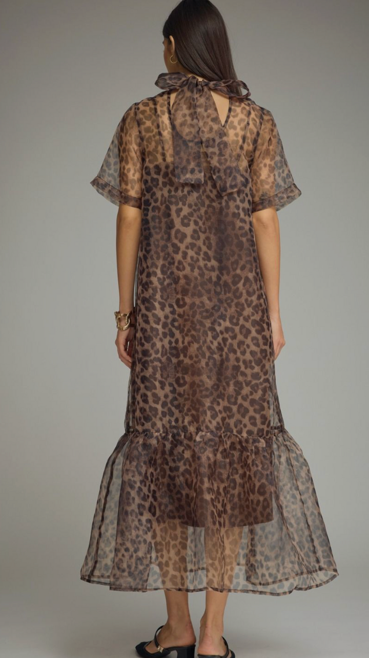 Talia - Sheer Leopard Print Midi Dress