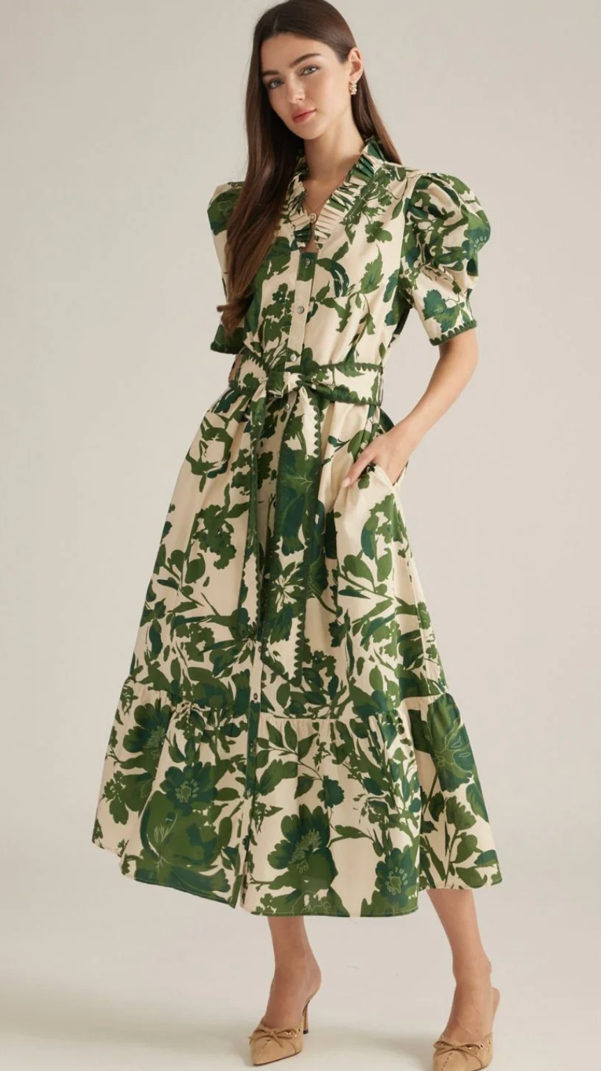 Juliette - Floral Puff Sleeve Midi Dress