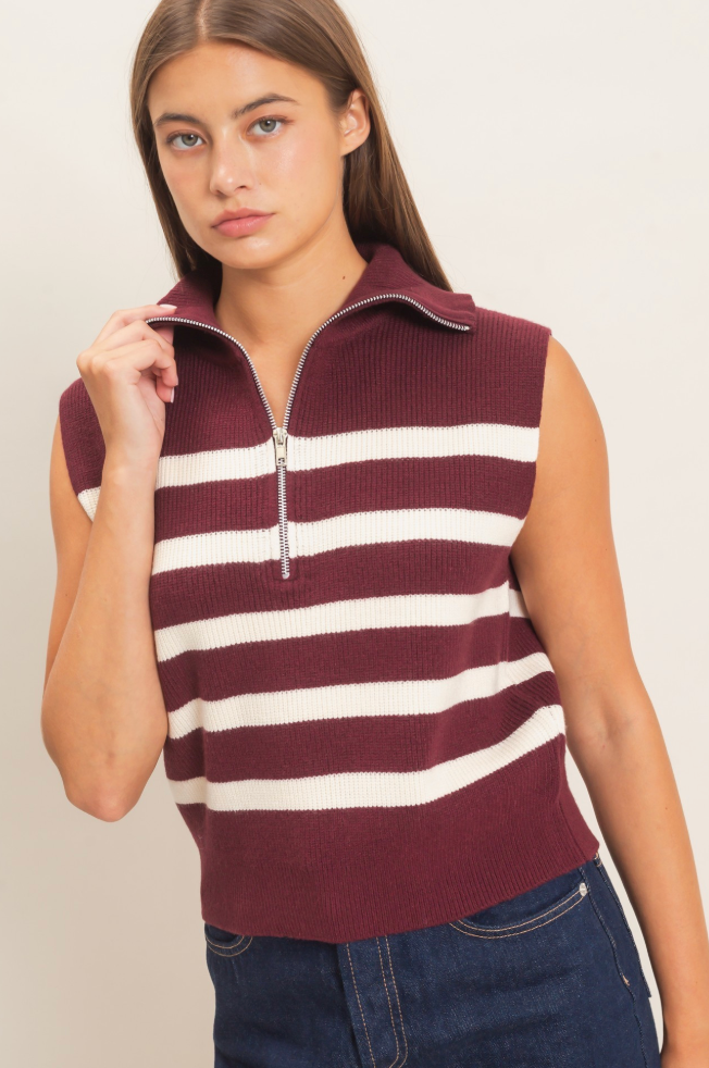 Sandra - Half Zip Striped Sweater