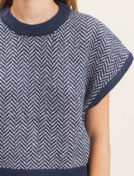 Hatti - Herringbone Cap Sleeve Sweater